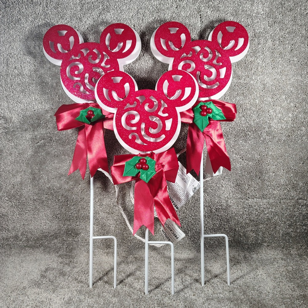 Disney Mickey Mouse LED Pathway Stakes 3pk Red Magic Holiday Christmas Decor